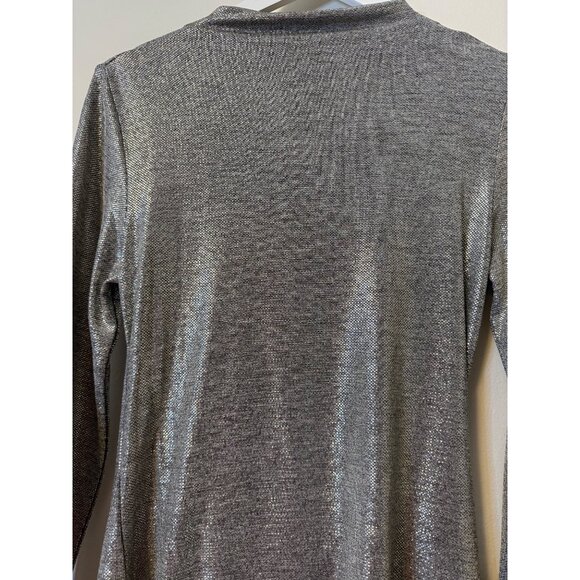 Clara Sun Woo Silver Glitter Metallic Long Sleeve Side Gathered Top Women's XS N - Picture 7 of 11